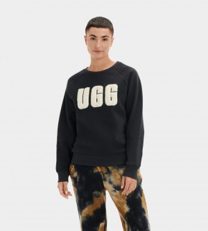 Hanorace Ugg Madeline Fuzzy Logo Crewneck Dama Negrii Albi | 9857RWGJL