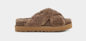 Slapi Ugg Fuzz Sugar Cross Dama Ciocolata | 6702CSEKX