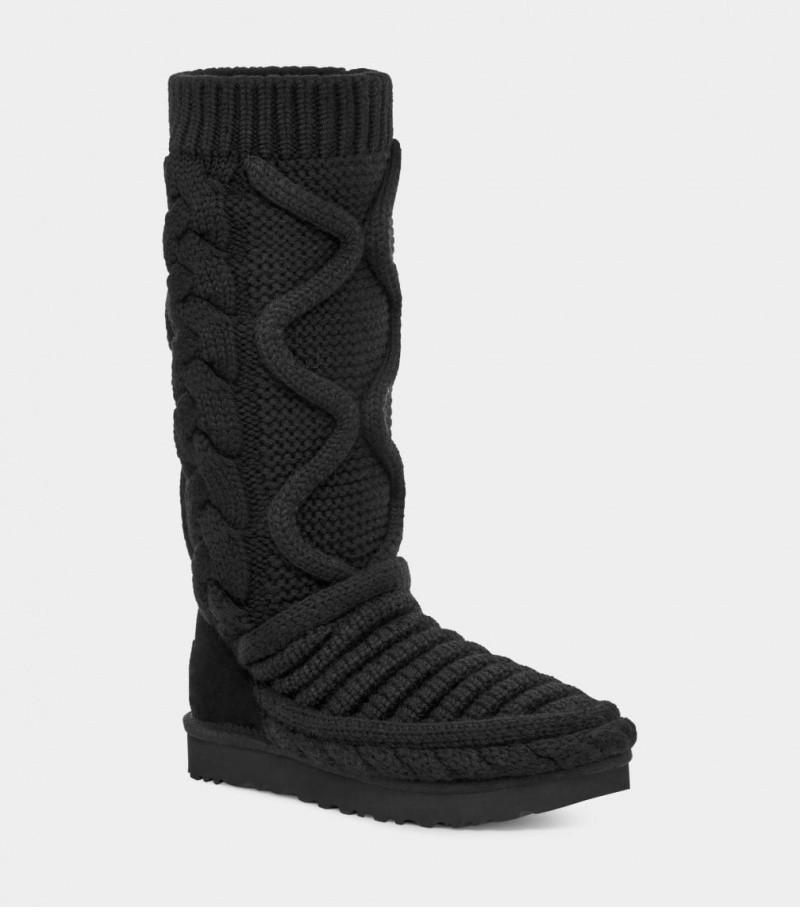 Cizme Ugg Clasici Cizme Inalte Grosolan Knit Dama Negrii | 3061LCNAQ