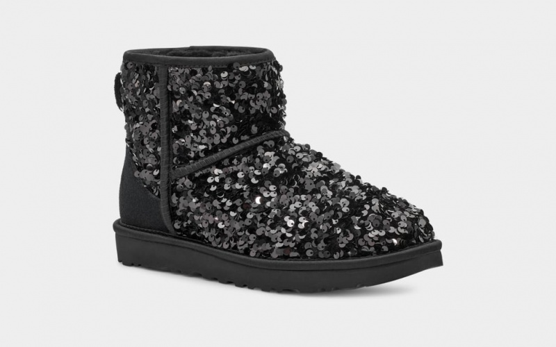 Cizme Ugg Clasici Mini Grosolan Sequin Dama Negrii | 3047ZRBDI