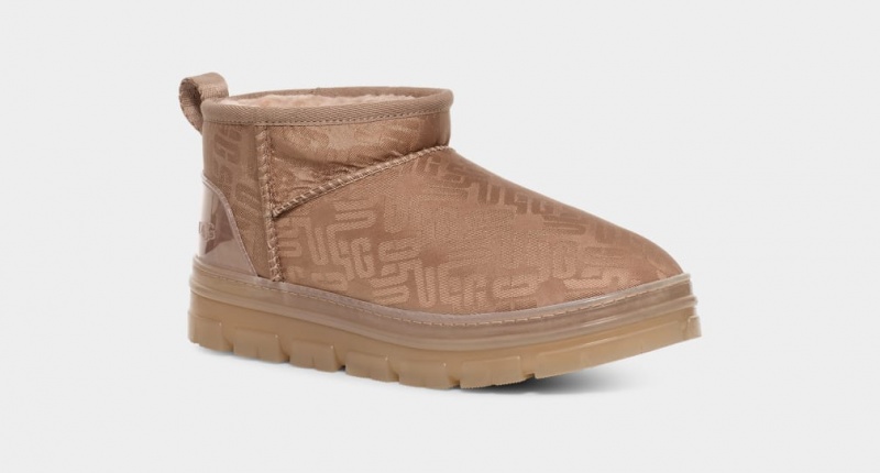 Cizme Ugg Clasici Ultra Mini Monogram Dama Maro Gri | 1867MWPYE