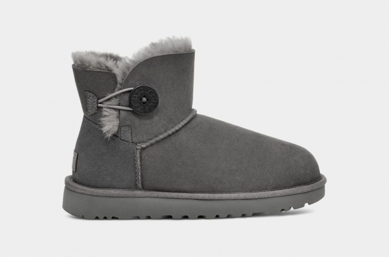 Cizme Ugg Mini Bailey Button II Dama Gri | 6091KUZJT