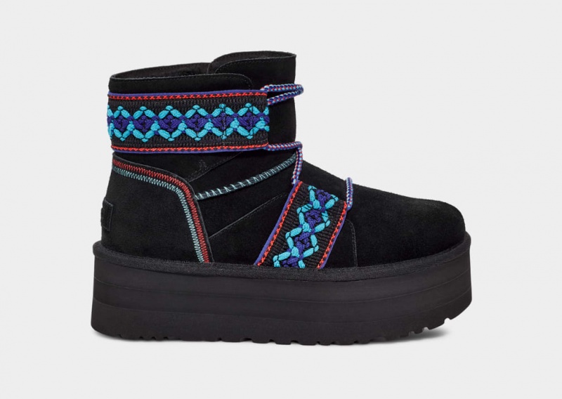 Cizme cu Platforma Ugg Clasici Mini II Braid Dama Negrii | 2360IDJVO