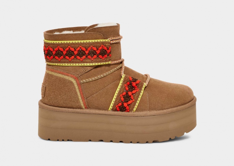 Cizme cu Platforma Ugg Clasici Mini II Braid Dama Maro | 2530KZIYO