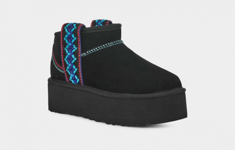 Cizme cu Platforma Ugg Clasici Ultra Mini Braid Dama Negrii | 5489NSAPL