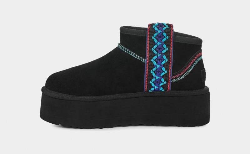 Cizme cu Platforma Ugg Clasici Ultra Mini Braid Dama Negrii | 5489NSAPL