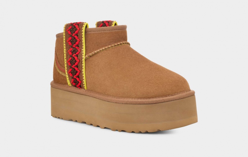 Cizme cu Platforma Ugg Clasici Ultra Mini Braid Dama Maro | 8514URZHC