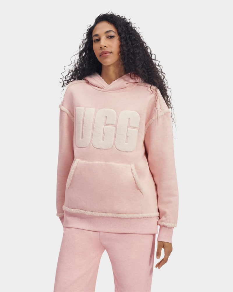 Hanorac Cu Gluga Ugg Joanne B Fleece Logo Dama Roz Albi | 4951NDEYS