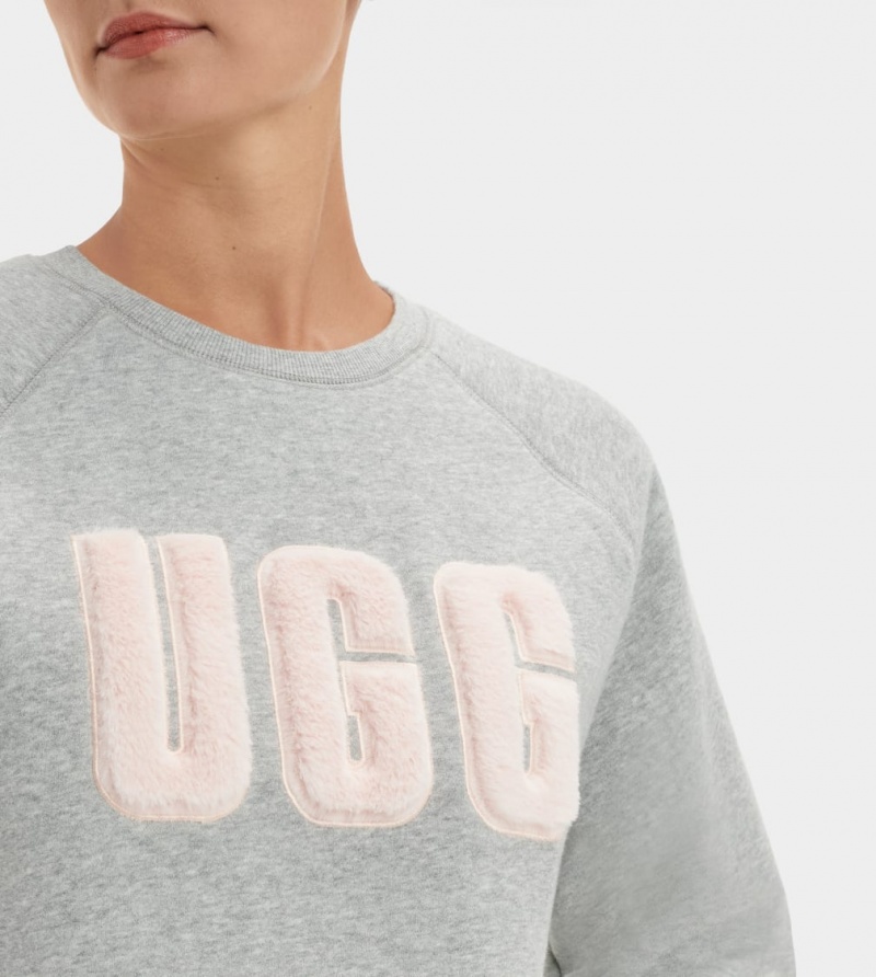 Hanorace Ugg Madeline Fuzzy Logo Crewneck Dama Gri | 9612QSPIM