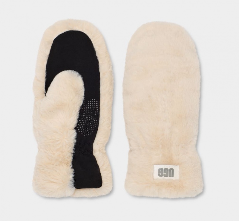 Manusi Ugg Matlasat Faux Fur Mitten Dama Bej | 6538VQLYB