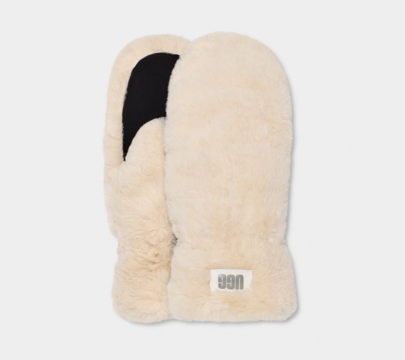 Manusi Ugg Matlasat Faux Fur Mitten Dama Bej | 6538VQLYB