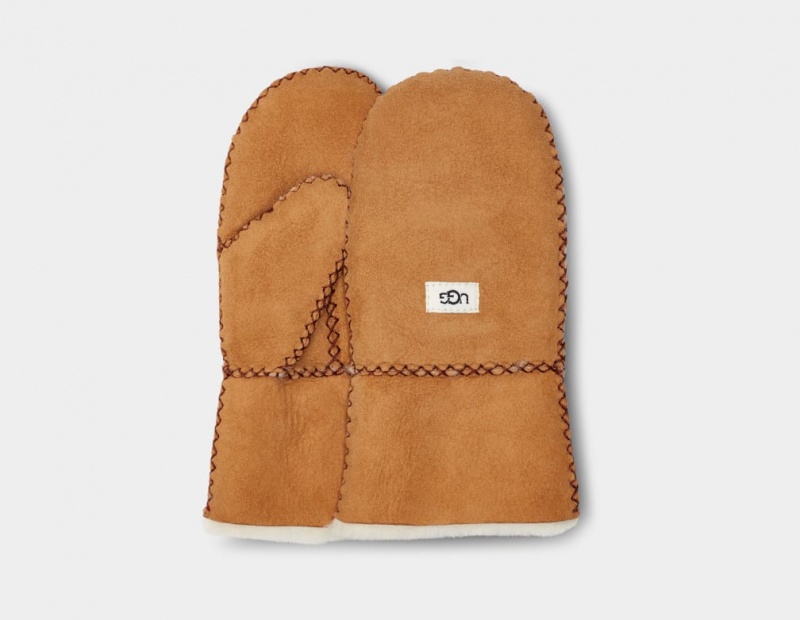 Manusi Ugg Sheepskin Mitten with Stitch Copii Maro | 8461KWGRY