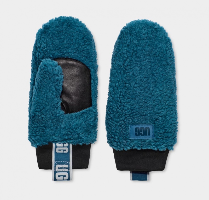 Manusi Ugg Sherpa Mitten W Logo Tape Dama Albastri | 9243IFNRM