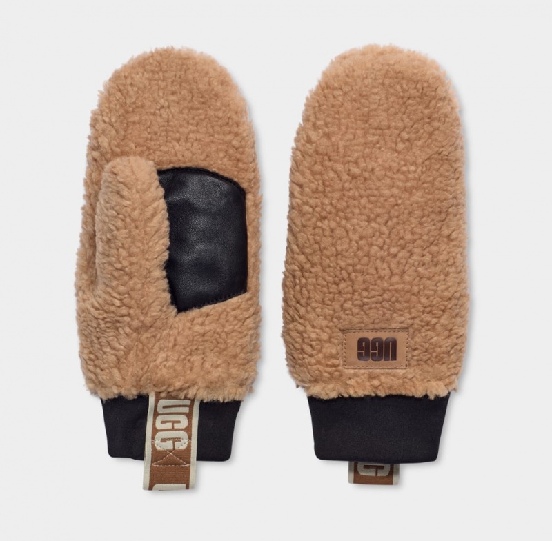 Manusi Ugg Sherpa Mitten W Logo Tape Dama Ciocolata | 9751ZTCRB