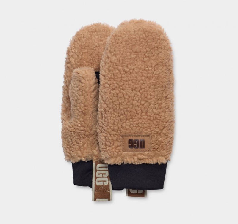 Manusi Ugg Sherpa Mitten W Logo Tape Dama Ciocolata | 9751ZTCRB