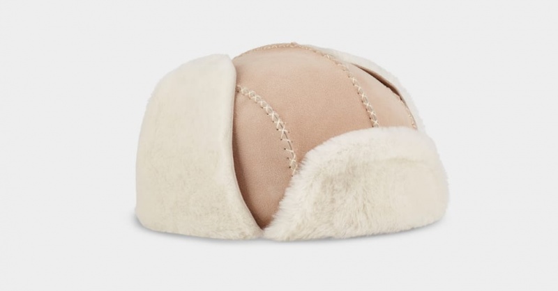 Palarie Ugg Sheepskin Trapper with Stitch Copii Maro | 0467QMHOC