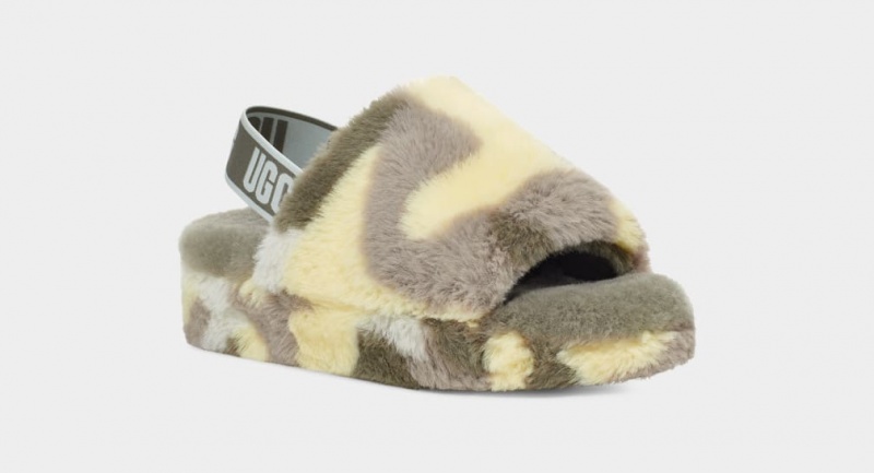 Papuci Ugg Fluff Yeah Camopop Dama Verzi | 6734YMZBU