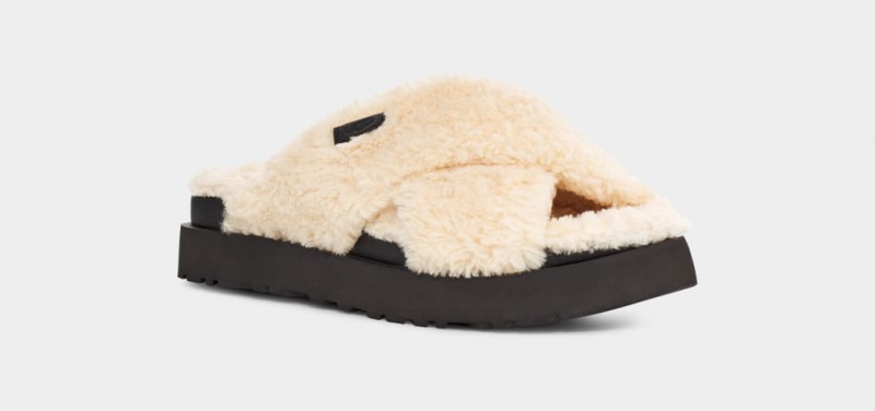 Papuci Ugg Fuzz Sugar Cross Dama Bej Negrii | 2054RQWKH