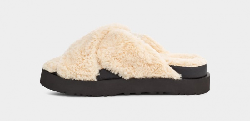 Papuci Ugg Fuzz Sugar Cross Dama Bej Negrii | 2054RQWKH