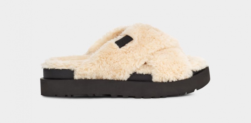 Papuci Ugg Fuzz Sugar Cross Dama Bej Negrii | 2054RQWKH