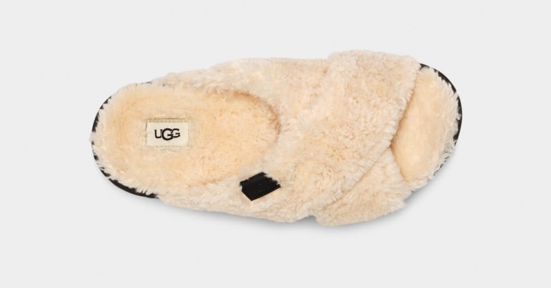 Slapi Ugg Fuzz Sugar Cross Dama Bej Negrii | 1826PBFWO